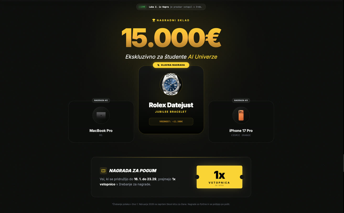 AI Universa sweepstakes prize pool: Rolex Datejust, MacBook and iPhone
